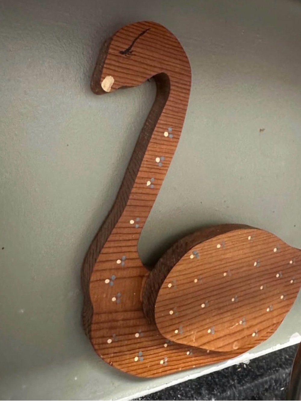 Vintage wooden swan wall pocket